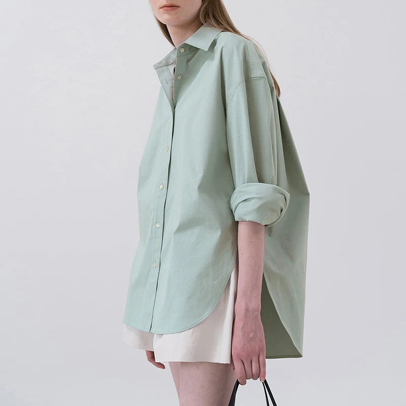 100% Cotton Women's Shirt 2024 Autumn New Solid Color Button Turn-Down Collar Long-Sleeved Casual Loose Ladies OL Shirts Viralgem Store