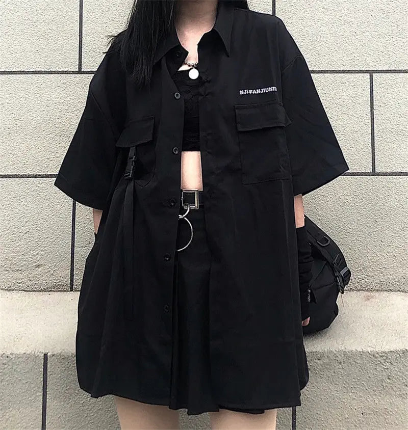 Y2K Gothic Shirt Set Skirt Women Emo Scene Harajuku Grunge Clothes Egirl Techwear Skirt BF Top Aesthetic Jupe Femme Mall Goth