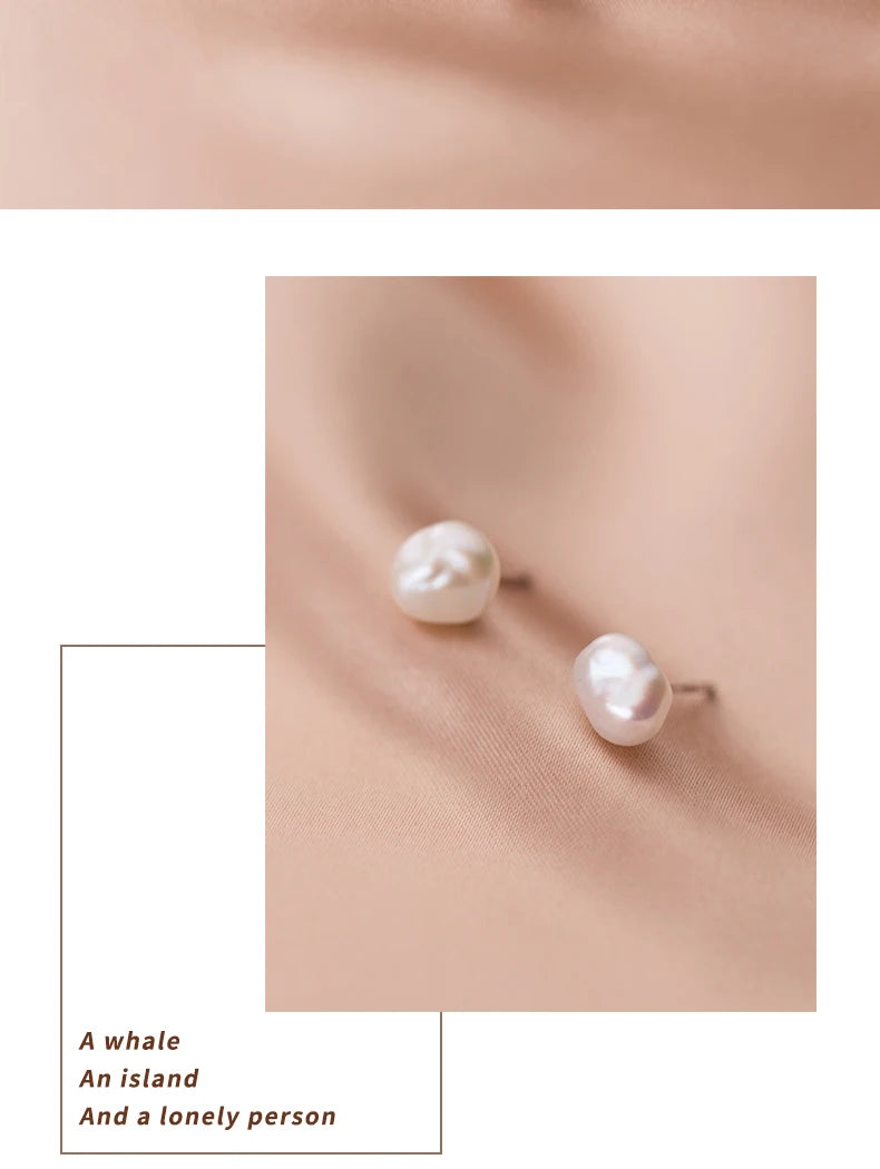 Trustdavis Authentic 925 Sterling Silver Sweet Irregular Baroque Pearl Stud Earrings For Women Wedding Party FIne Jewelry DA1224