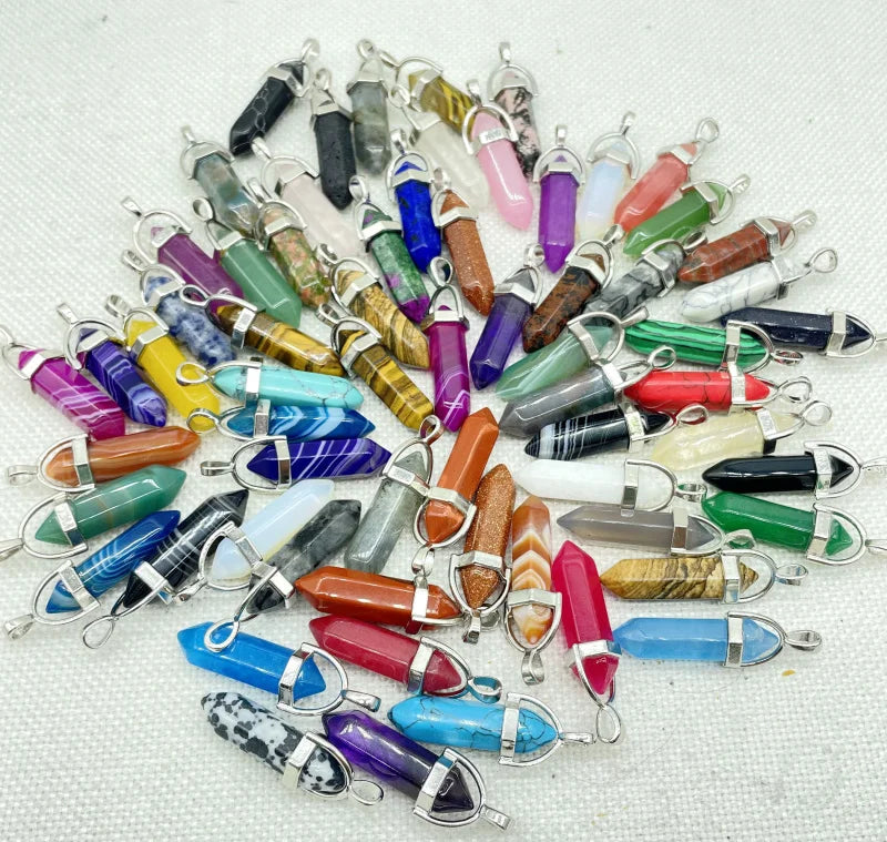 Wholesale Natural Gem Stone Quartz Crystal Turquoise Hexagonal Pendulum Reiki Charm Pendants DIY Jewelry Making Necklaces 10Pcs Viralgem Store