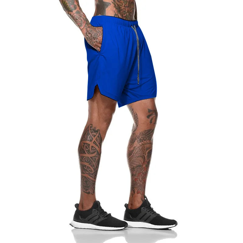 2024 European Men's Sports Summer New Double Layer Mobile Phone Pants Gym Exercise Jogging Training Shorts