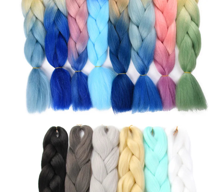 24'' 100G Synthetic Jumbo Braiding Hair Ombre Rainbow Hair Extensions Festival Jumbo Crochet Hair Weaving Box Braids Hairpieces