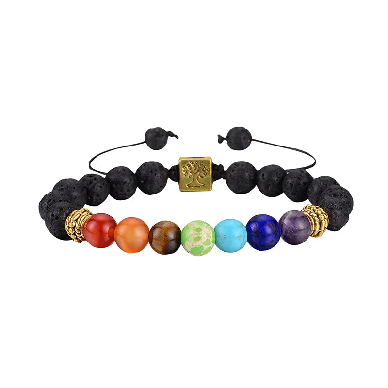 7 Chakra Bracelets Bangles for Women Men Vintage Indian Yoga Chakra Pray Lava Stone Beads Bracelet Healing Jewelry Dropshipping