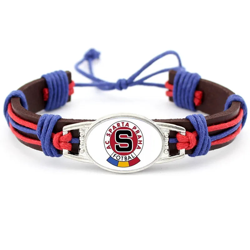 1PC Czech Republic  AC Sparta Praha Fotbal Charms Genuine Leather Bracelet Bangles Hand Braided Jewelry Dropshipping