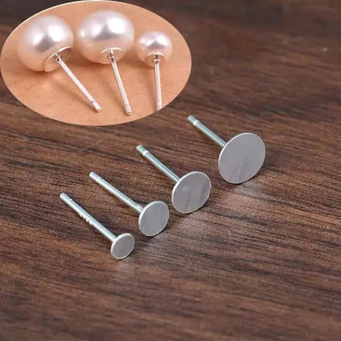 10pcs Real Solid 925 Sterling Silver Earring Stud Needle Post Flat Base Pins 5 6 mm Earring Cabochon DIY Jewelry Making Findings