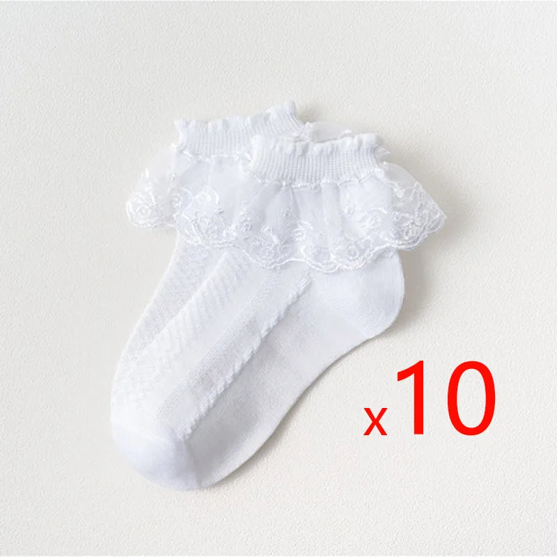 10 Pairs/lot Baby Girls Kids Socks Lace Ruffle Princess Mesh Children Ankle Short Breathable Cotton White Pink Blue Toddler Sock