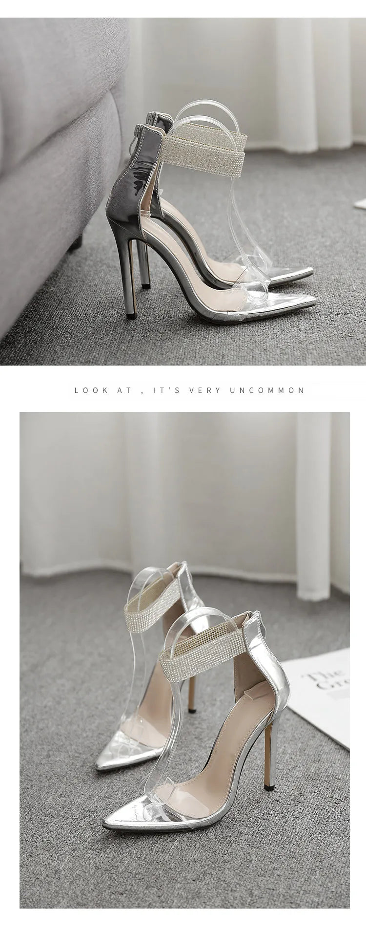 Summer New Crystal Ankle Strap Sandals Women Sexy Open Toe PVC Zipper Thin High Heels Sandals Female Wedding Shoes 2020