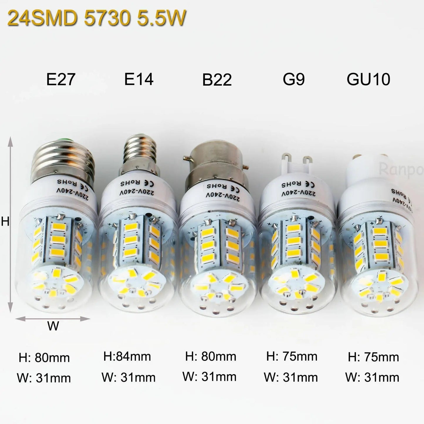 Super Brightness 7W-15W LED Corn Light Bulbs E27 E14 B22 G9 GU10 Screw 24/36/48/56/69/72 LED Chips White Lampada 220V Ampoule Viralgem Store