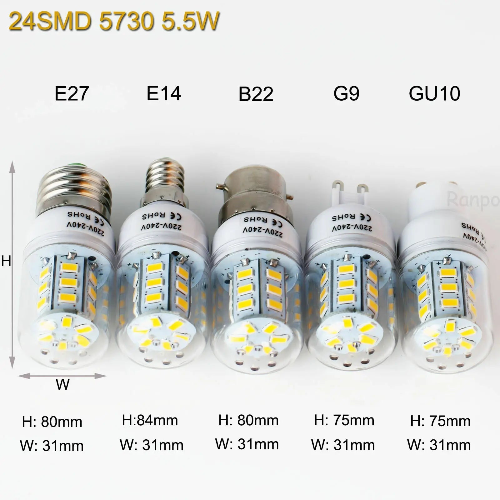 Super Brightness 7W-15W LED Corn Light Bulbs E27 E14 B22 G9 GU10 Screw 24/36/48/56/69/72 LED Chips White Lampada 220V Ampoule Viralgem Store