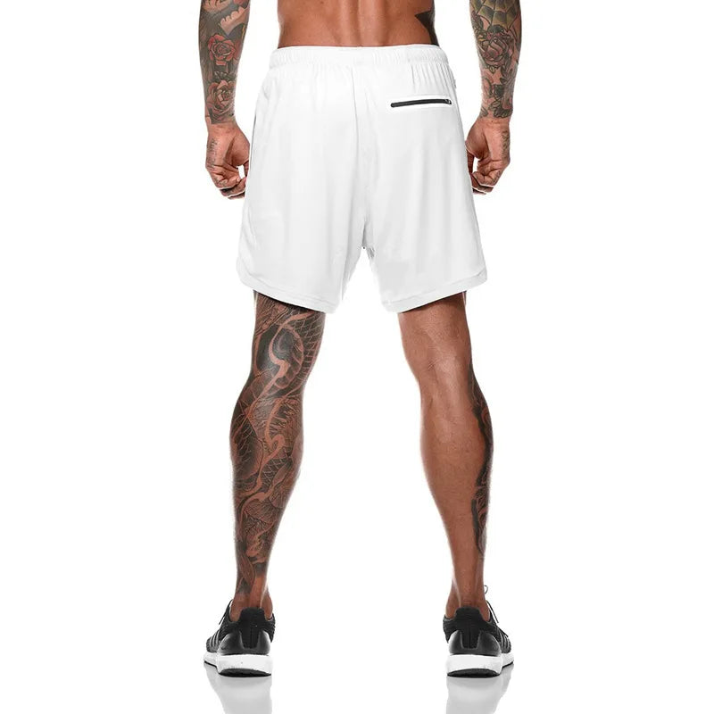2024 European Men's Sports Summer New Double Layer Mobile Phone Pants Gym Exercise Jogging Training Shorts