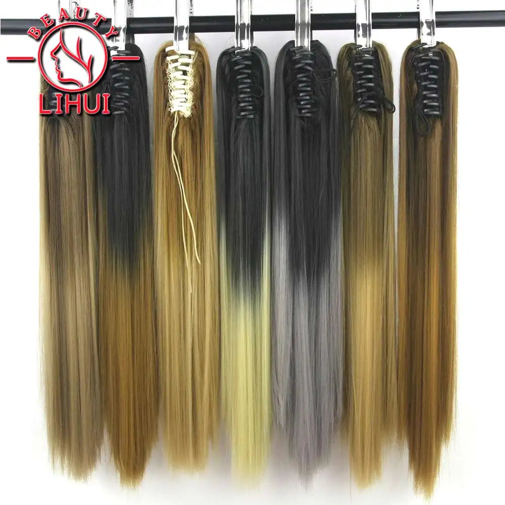 22" Synthetic Women Claw on Ponytail Clip in Hair Extensions Straight Style Pony Tail Hairpiece Ombre Brown Blonde Viralgem Store