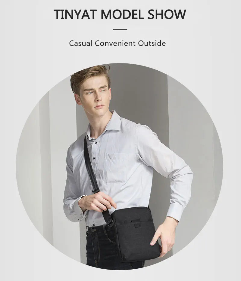 TINYAT Men's Bags Light Canvas Shoulder Bag For 7.9' Ipad Casual Crossbody Bags Waterproof Business Shoulder bag for men 0.13kg