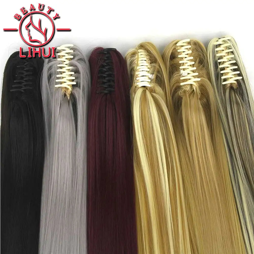 22" Synthetic Women Claw on Ponytail Clip in Hair Extensions Straight Style Pony Tail Hairpiece Ombre Brown Blonde Viralgem Store