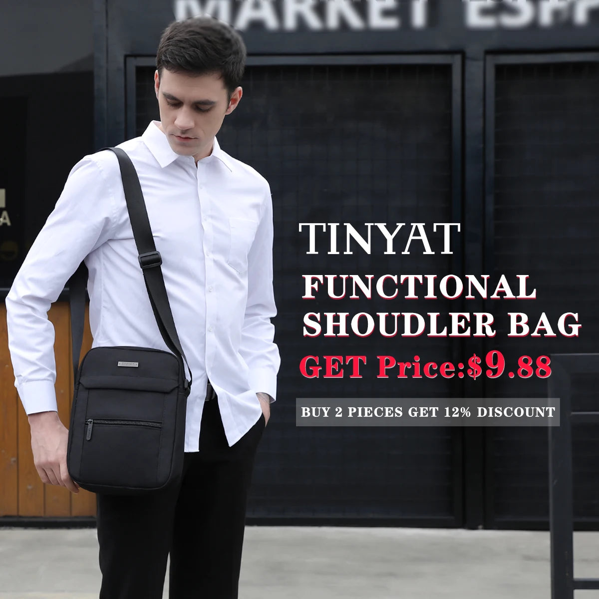 TINYAT Men's Bags Light Canvas Shoulder Bag For 7.9' Ipad Casual Crossbody Bags Waterproof Business Shoulder bag for men 0.13kg