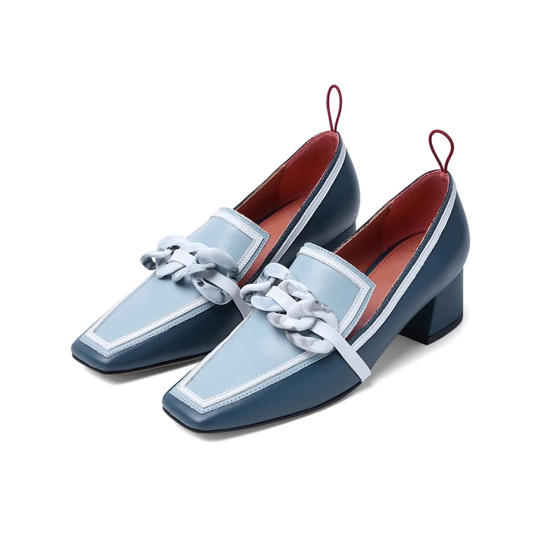 2020 Summer Women Chunky Pumps Thick High Heel Slip-On Waterproof Loafers Shoes Casual Vintage Square Toe Ladies Suit Shoes