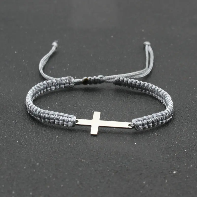 Stainless Steel Cross Charm Bracelet Lovers' Lucky Handmade Braided Adjustable Rope Chain Bracelets for Women Men Couple Jewelry Viralgem Store