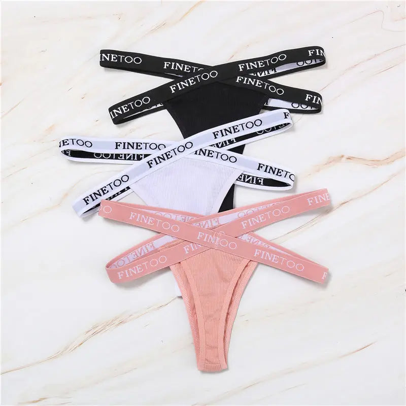 3PCS/Set Cross Strap G-String Cotton Panties Women Sexy High Waist Women's Panties FINETOO Letter Waisted Panty Lingerie M-XL