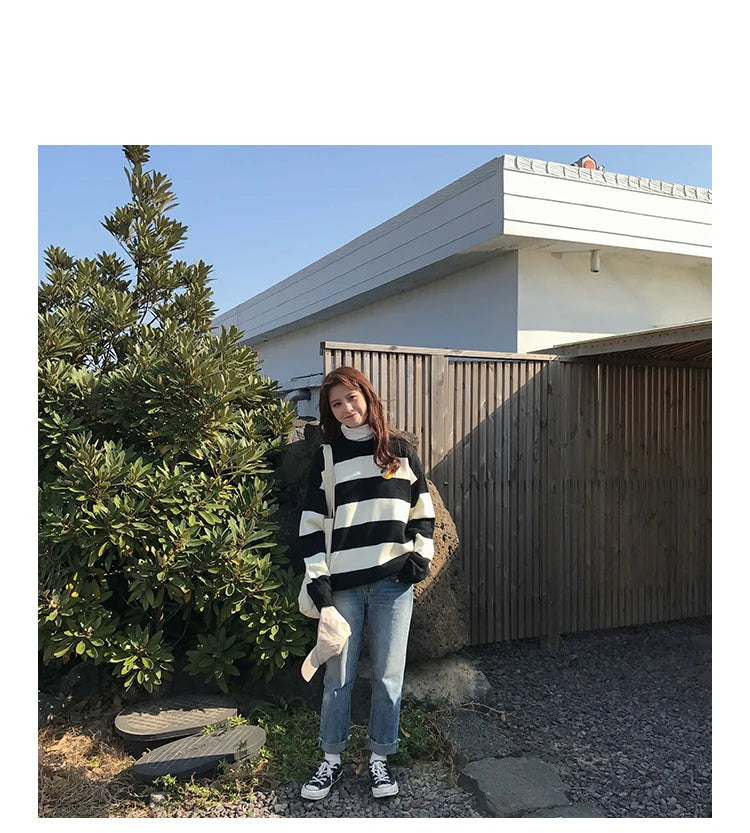 Women's Sweaters Kawaii Ulzzang College Candy Color Stripes Moon Sets Embroidery Sweater Female Harajuku Clothing For Women