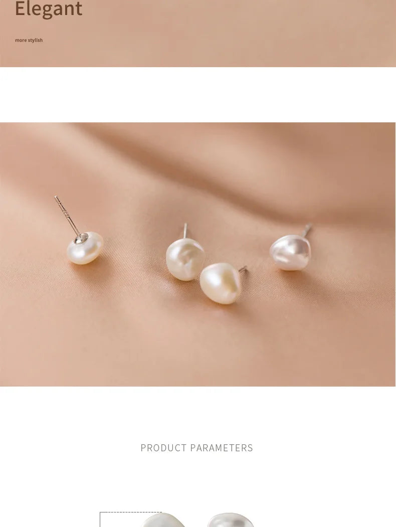 Trustdavis Authentic 925 Sterling Silver Sweet Irregular Baroque Pearl Stud Earrings For Women Wedding Party FIne Jewelry DA1224