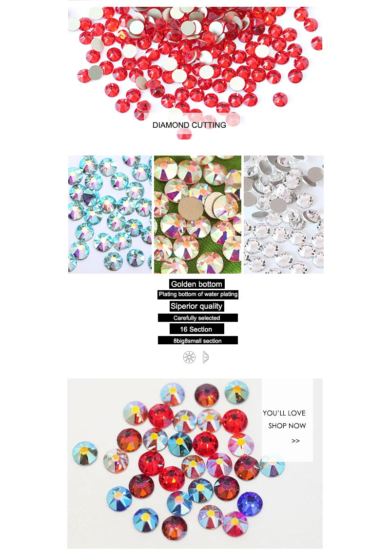 Super Shiny 3D Glass 16 Cut Facets 2088 Flatback Swarovsky DIY Nails Rhinestones Art Decoration Manicure Top Crystal Stones Gems