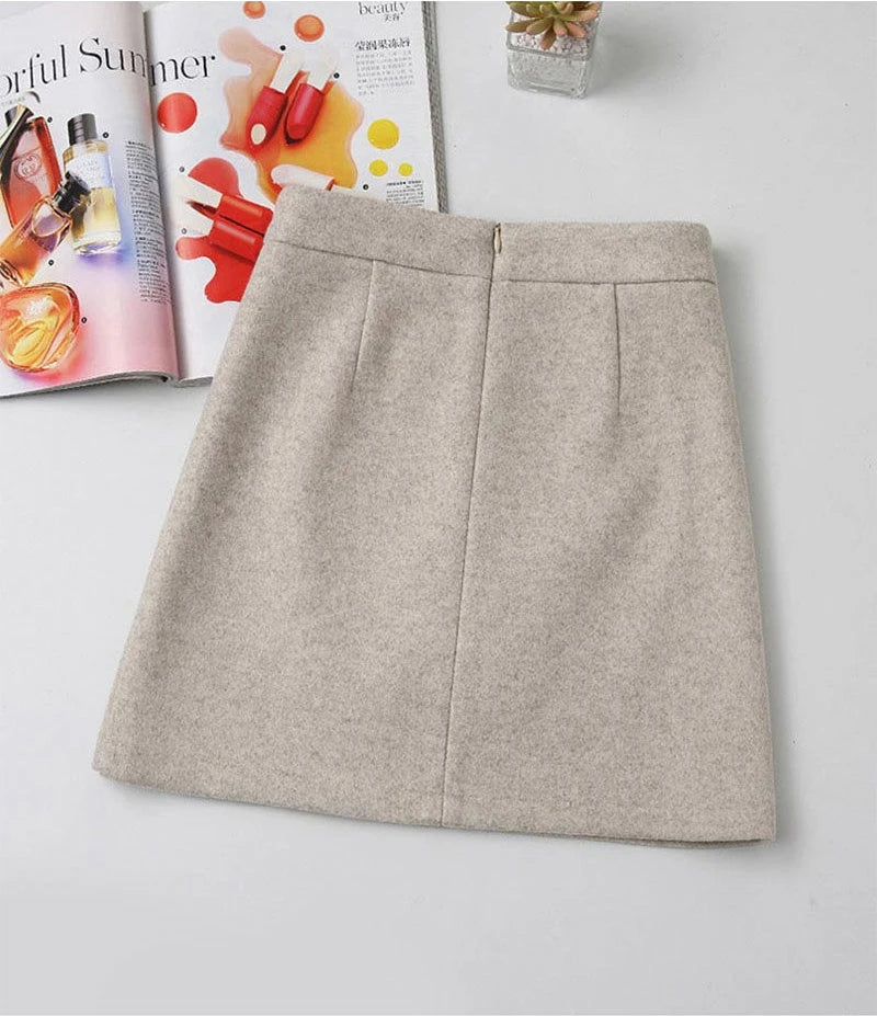 Woolen Skirt Women Winter Autumn Mini Skirts A Line Wrap Hip Korean Fashion A Line Harajuku Faldas Black Skirt