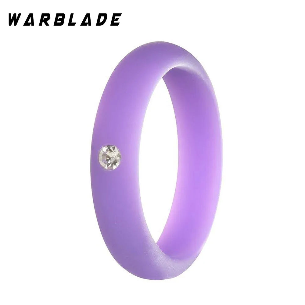 4-9 size Food Grade FDA Silicone Ring Hypoallergenic Crossfit Flexible Rubber Finger Rings With Rhinestone For Women Wedding 5mm