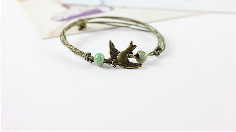 Traditional Boondoggle Hand Woven Colored Glaze Ceramic Bracelets Beads Folk Style Women's Fashion Jewelry Dropshipping #1506