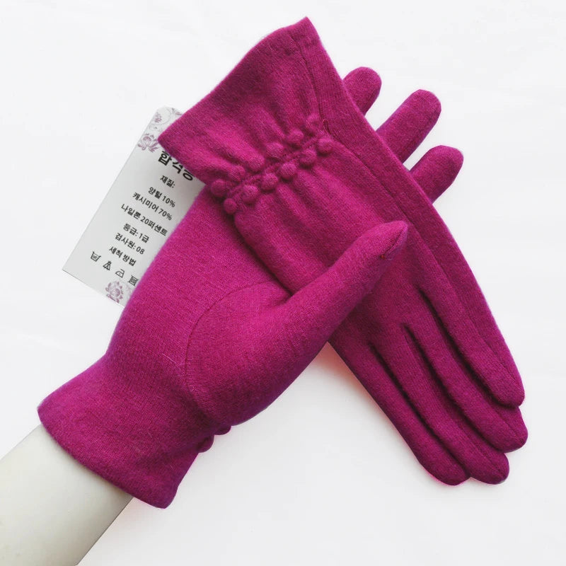 [BYSIFA] Winter Women Wool Gloves New Thick Warm Touch Screen Ladies Gloves Spring Autumn Soft  Elegant Hot Pink Mittens Gloves