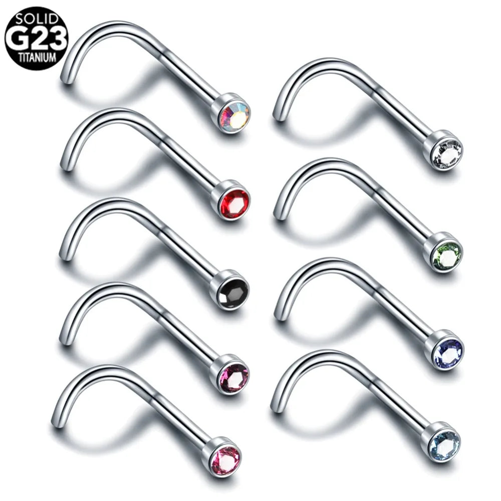 1PC G23 Titanium Crystal Nose Screw Stud Ring Zircon Orelha Helix Piercing Mix Color Nose Ring Prong CZ Nose Jewelry
