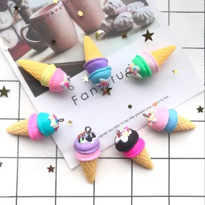 10pcs/set Polymer clay Ice cream Flat back resin food necklace charms very cute keychain pendant necklace for DIY decoration