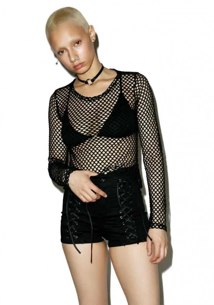 Womens Fishnet Exposed Fishnet T-Shirt Hipsters Vintage Gothic Casual Tops Loose Summer Fashion Sheer Mesh Tops T Shirt