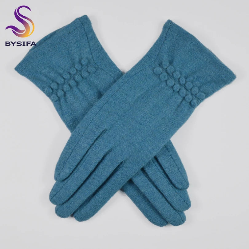 [BYSIFA] Winter Women Wool Gloves New Thick Warm Touch Screen Ladies Gloves Spring Autumn Soft  Elegant Hot Pink Mittens Gloves
