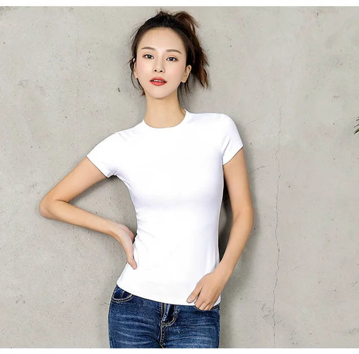 Women T-shirt Short sleeve tshirt for woman Turtleneck Solid Color Women's Top Spring Summer Cotton Shirt for womens