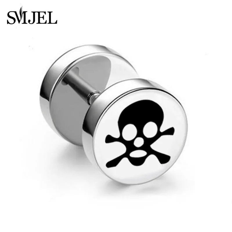 1Pc Punk Black Multiple Styles Stainless Steel Stud Earrings For Men Women Gothic Hip Hop Ear Jewelry Skull Star Studs 2024 Viralgem Store