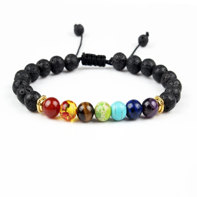 7 Chakra Bracelets Bangles for Women Men Vintage Indian Yoga Chakra Pray Lava Stone Beads Bracelet Healing Jewelry Dropshipping
