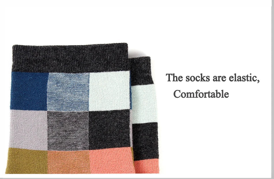 5 Pairs/Lot Combed Cotton Men's Socks Compression Socks Fashion Colorful Square Happy Dress Socks Men Size 39-45 Viralgem Store