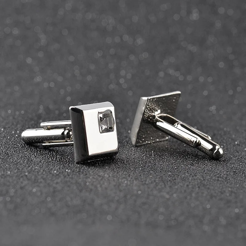A Pair High Quality Trendy Silver Color Square Cufflinks Classic Men Luxury Blue White Crystal Cuff Links French Shirt Cufflink