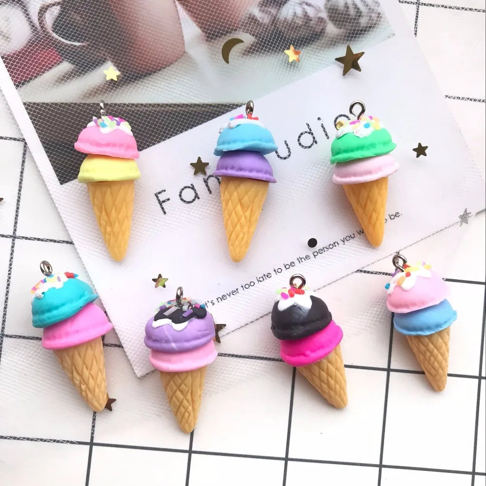 10pcs/set Polymer clay Ice cream Flat back resin food necklace charms very cute keychain pendant necklace for DIY decoration