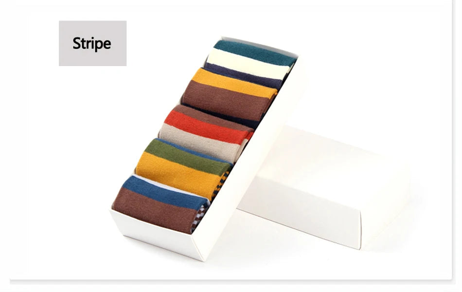 5 Pairs/Lot Combed Cotton Men's Socks Compression Socks Fashion Colorful Square Happy Dress Socks Men Size 39-45 Viralgem Store