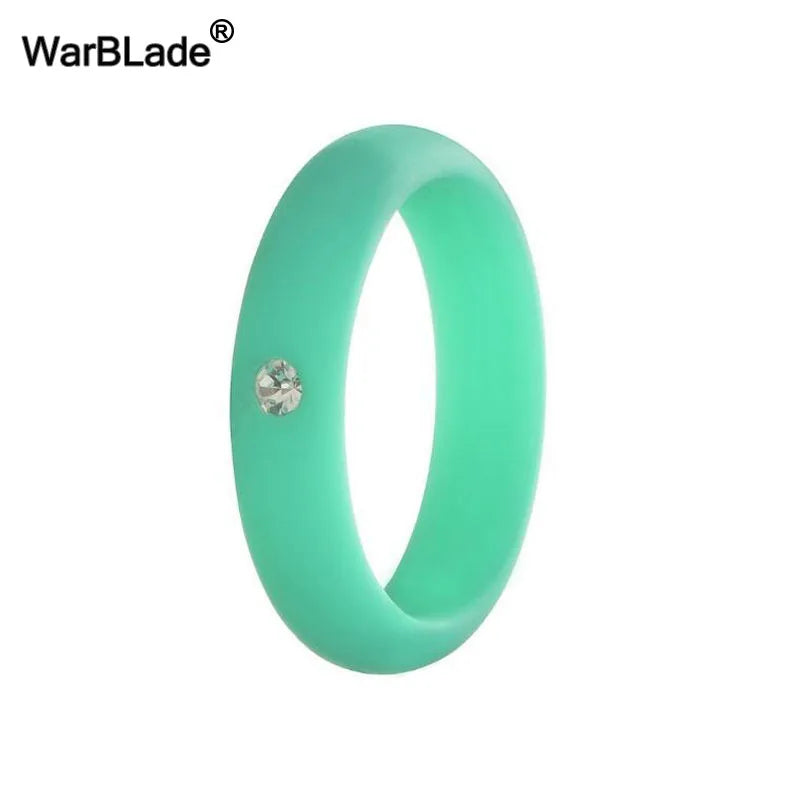 4-9 size Food Grade FDA Silicone Ring Hypoallergenic Crossfit Flexible Rubber Finger Rings With Rhinestone For Women Wedding 5mm