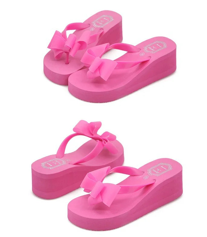 XEK New Fashion Summer Women Platform High Heel Flip Flops Beach Sandals Bowknot Slippers Women Shoes Size36-40 For Choice WFQ61
