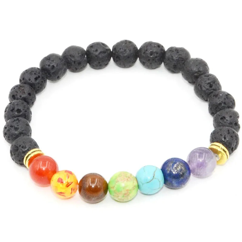 7 Chakra Bracelets Bangles for Women Men Vintage Indian Yoga Chakra Pray Lava Stone Beads Bracelet Healing Jewelry Dropshipping