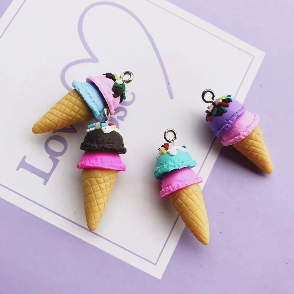 10pcs/set Polymer clay Ice cream Flat back resin food necklace charms very cute keychain pendant necklace for DIY decoration