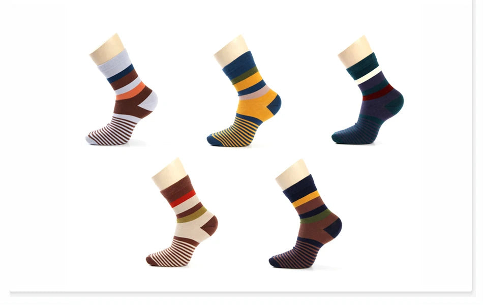 5 Pairs/Lot Combed Cotton Men's Socks Compression Socks Fashion Colorful Square Happy Dress Socks Men Size 39-45 Viralgem Store