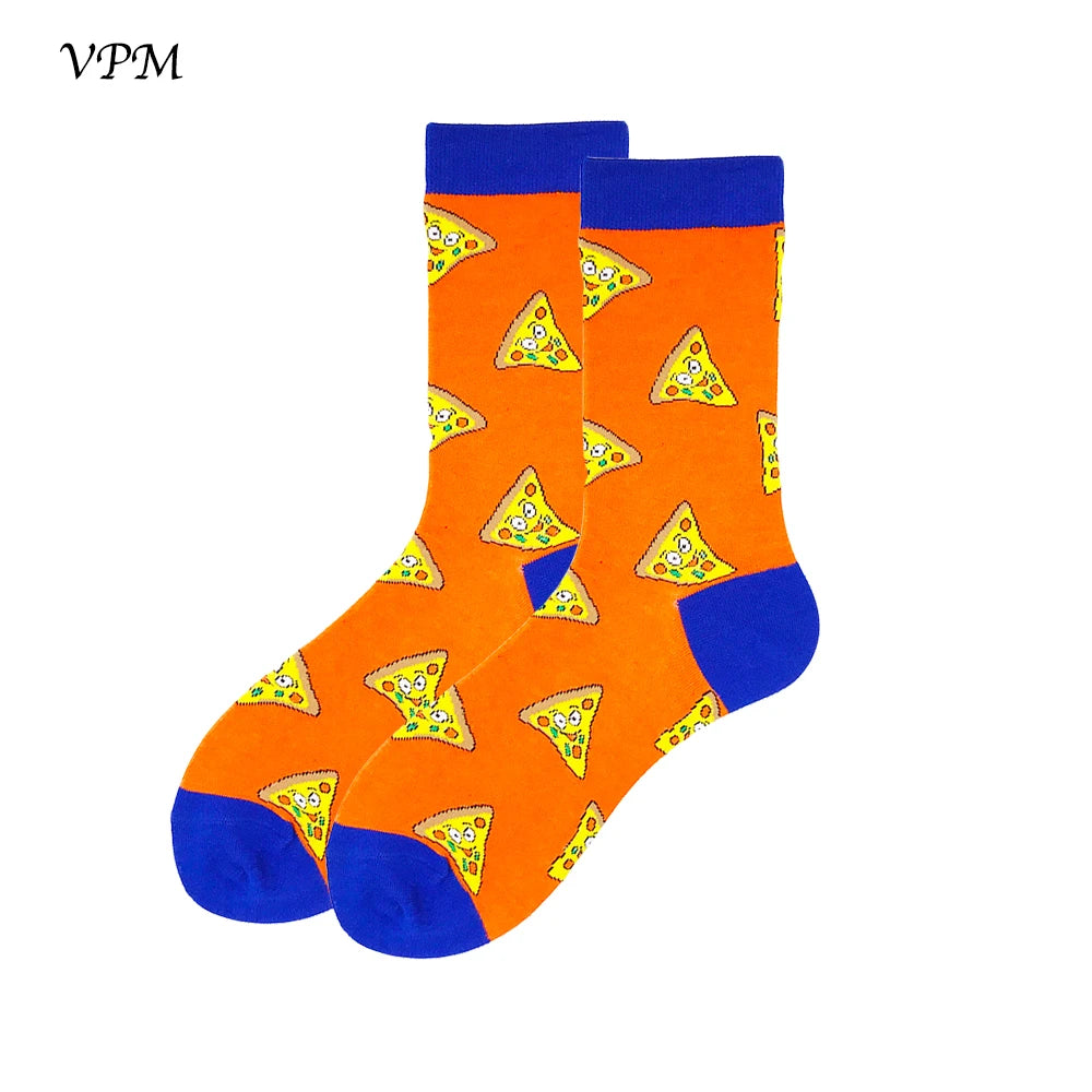 VPM Two Big Size Women&Men's Socks 85% Cotton Colorful Funny Harajuku Egg Flamingos Alien Sushi Tooth Poo Hamburger Sock Viralgem Store