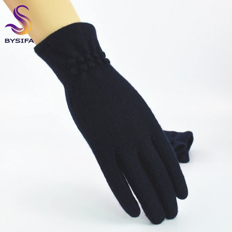 [BYSIFA] Winter Women Wool Gloves New Thick Warm Touch Screen Ladies Gloves Spring Autumn Soft  Elegant Hot Pink Mittens Gloves