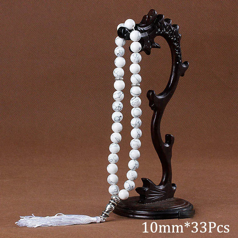 10mm Natural Round Beads Turquoises Tassel Pendant Quartz Stone Bead 33 Prayer Beads Islamic Muslim Tasbih For Women Men Viralgem Store