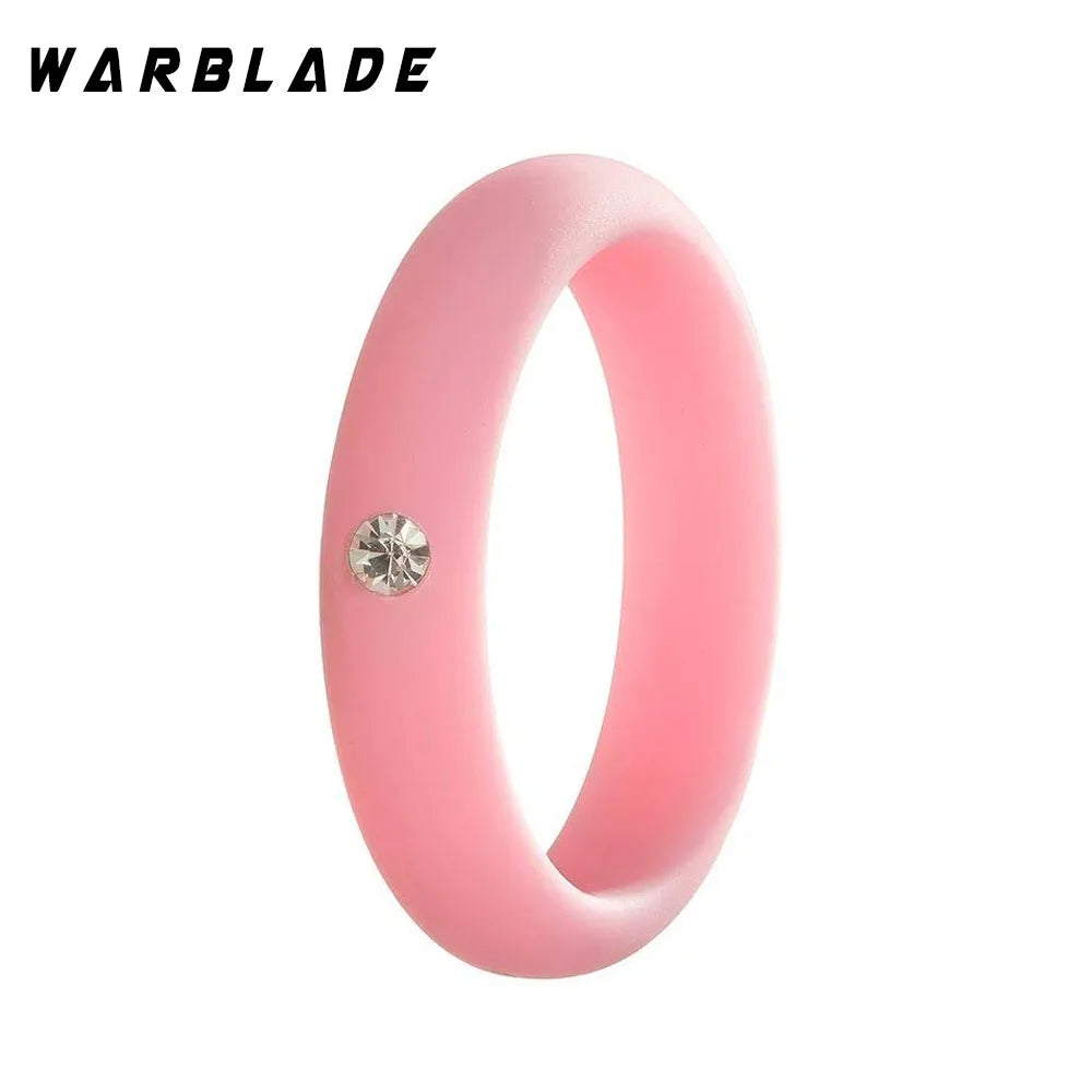 4-9 size Food Grade FDA Silicone Ring Hypoallergenic Crossfit Flexible Rubber Finger Rings With Rhinestone For Women Wedding 5mm