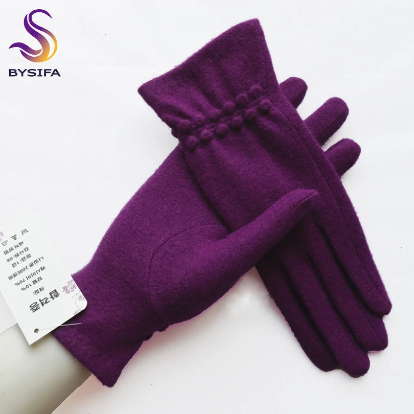 [BYSIFA] Winter Women Wool Gloves New Thick Warm Touch Screen Ladies Gloves Spring Autumn Soft  Elegant Hot Pink Mittens Gloves