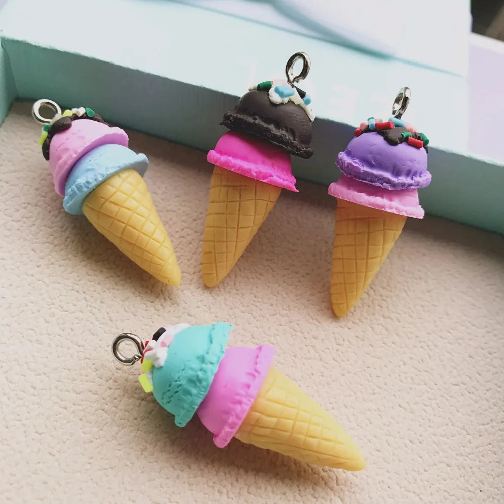 10pcs/set Polymer clay Ice cream Flat back resin food necklace charms very cute keychain pendant necklace for DIY decoration